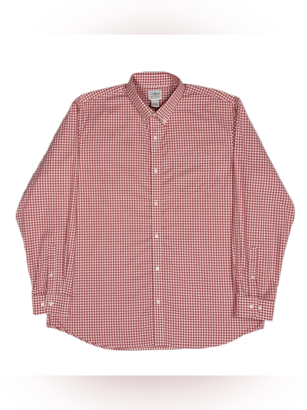 LL Bean Cotton Red White Gingham Plaid Traditional Fit Button Down Shirt Men XL